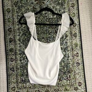 Alice + Olivia White Tank Top with Ruffles
